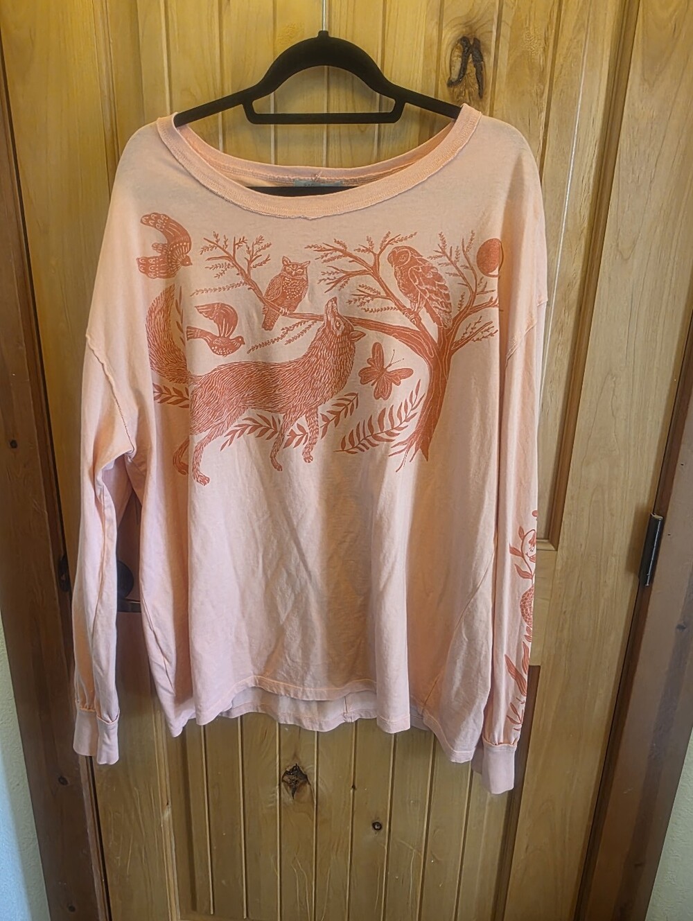 NWT Free People/Ragabond Collab: Woodland Doodle Long Sleeve Tee Peach. MSRP $98